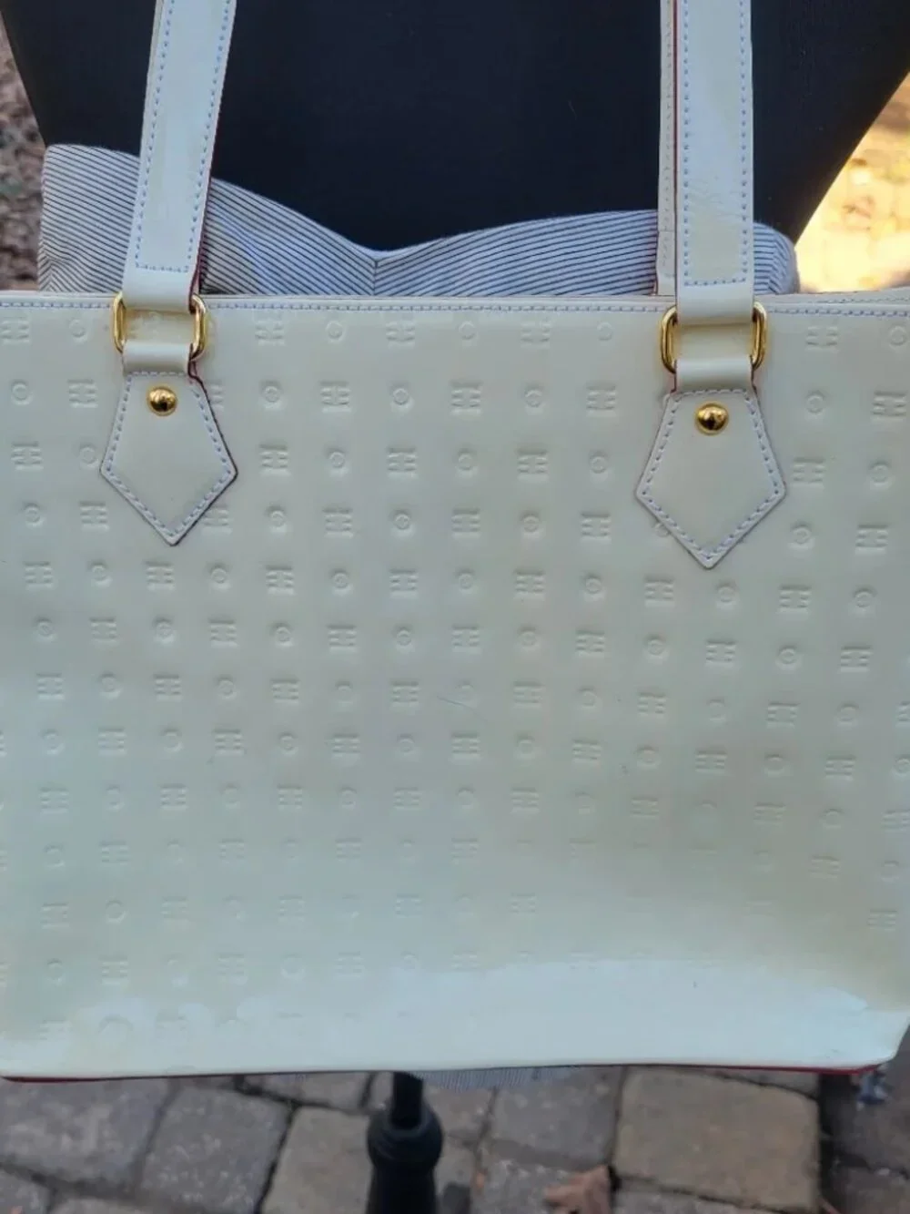 Arcadia Cream Off White Patent Leather Tote Bag